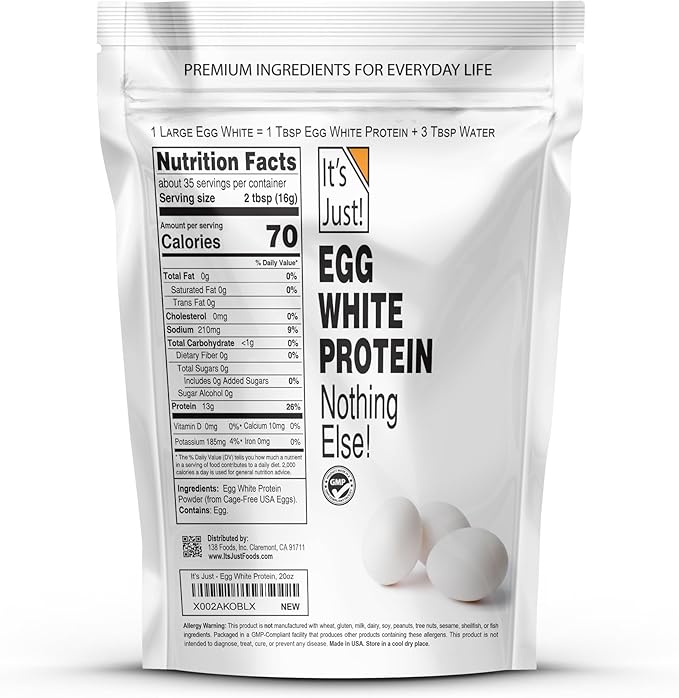 It's Just! - Egg White Protein Powder, Dried Egg Whites Protein, Meringue Ingredient, Non-GMO, USA