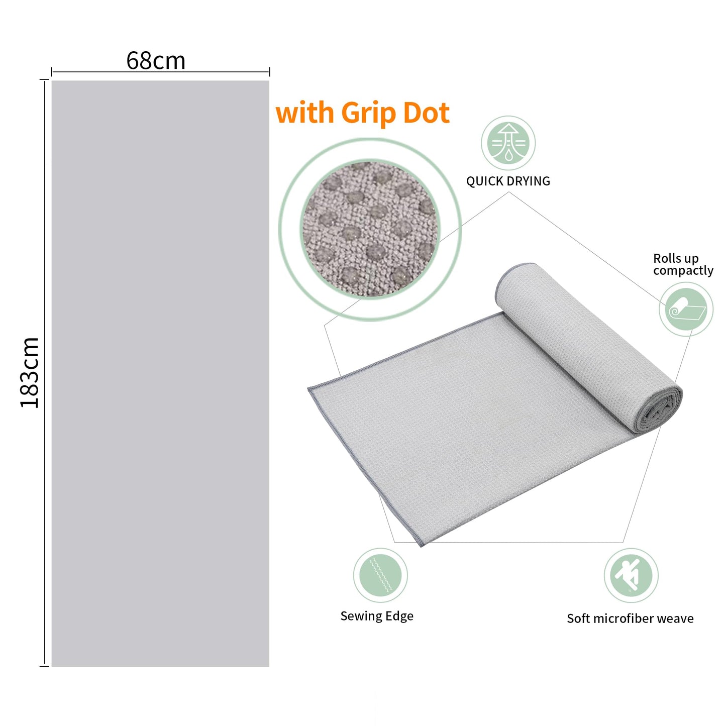 CYCLXY 2 Pack Hot Yoga Towel with Grip Dot，Stickyfiber Yoga Mat Towels Non Slip for Hot