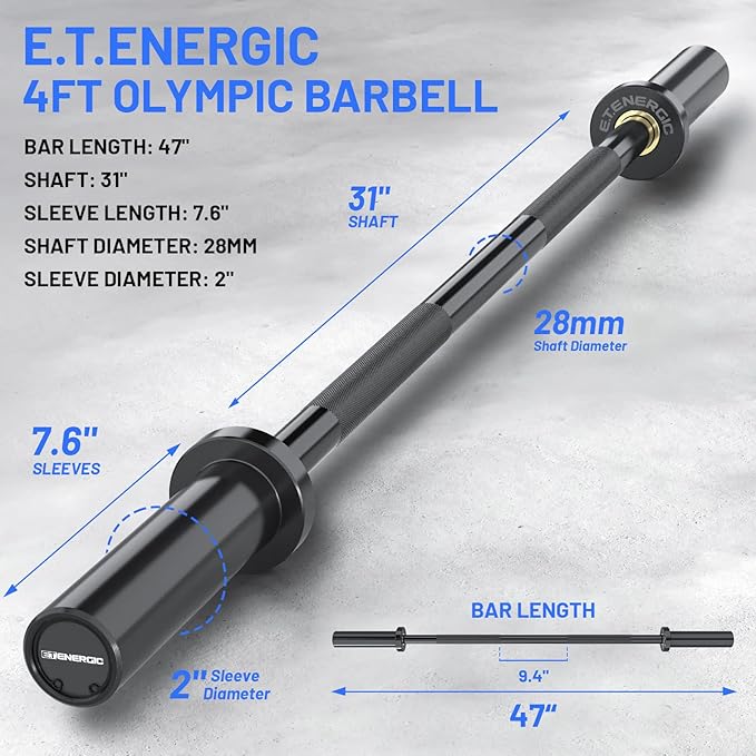 4ft Olympic Barbell 20KG Bar Load 500lbs Capacity Available Men's Barbell with Hard Chrome Sleeves