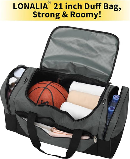 Gym Bag Sport Duffle Bag for Men - 21 in Weekender Travel Bag with Trolley Sleeve (Gray)