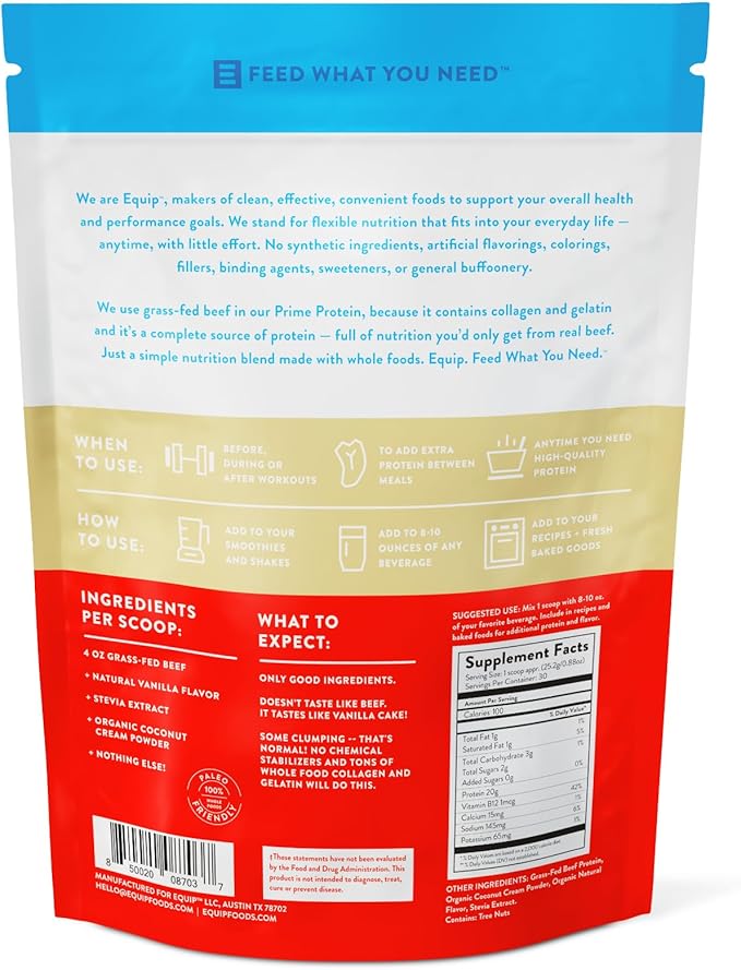 Equip Foods Prime Protein Powder | Clean, Grass Fed Beef Protein Powder | Carnivore Protein Isolate
