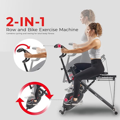 Sunny Health & Fitness Row-N-Ride PRO, Full Body Combo Squat Machine w/Optional Resistance Band