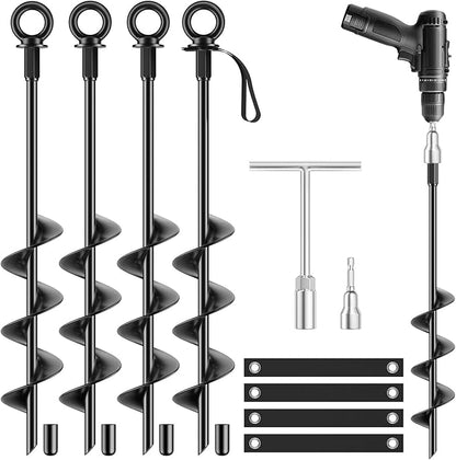 18 Inch Ground Anchors 4 Packs Heavy Duty Fully Welded Trampoline Stakes Screw in Anchors for Swing