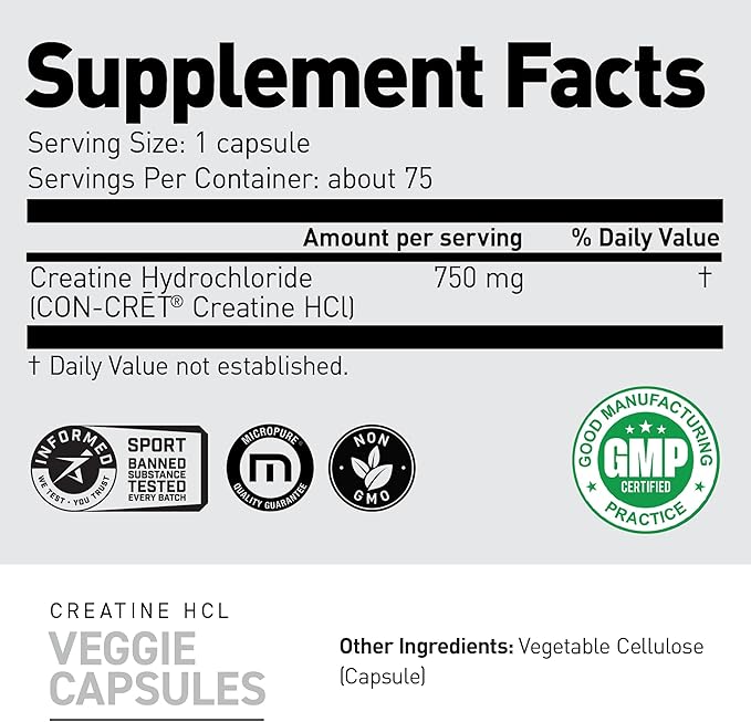 Kaged Creatine HCl Capsules | Unflavored | Muscle Building & Recovery | Patented Creatine