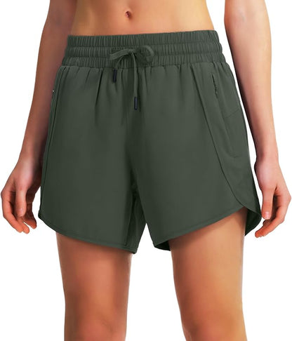Ksmien Women's 5" Athletic Running Shorts Quick Dry Lightweight Workout Gym Shorts with Zipper