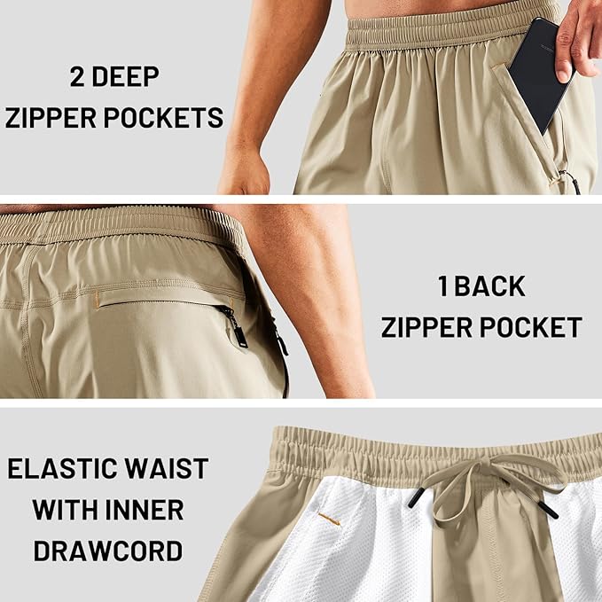 MIER Men's Quick Dry Running Shorts with Zipper Pocket, Elastic Waist Athletic Workout Exercise