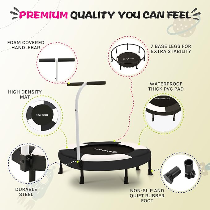 SkyBound 36 Inch Indoor Trampoline for Kids - Kids Trampoline Indoor with Handle - Toddler