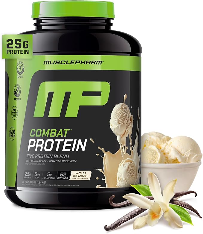 MusclePharm Combat Protein Powder, Vanilla Flavor, Fuels Muscles for Productive Workouts, 5 Protein