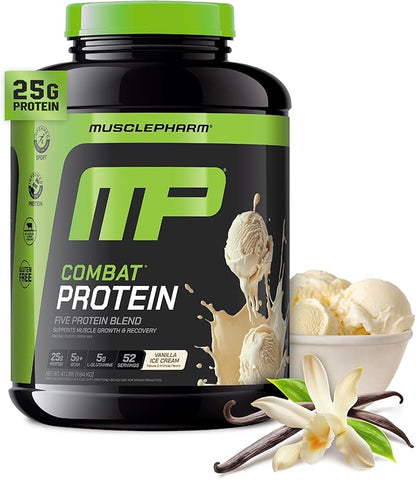 MusclePharm Combat Protein Powder, Vanilla Flavor, Fuels Muscles for Productive Workouts, 5 Protein