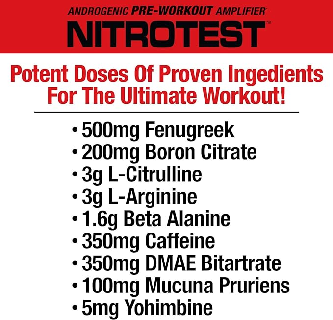 MuscleMeds Nitrotest Pre-Workout Supplement Drink, Boost Nitric Oxide, Testosterone, Watermelon, 30