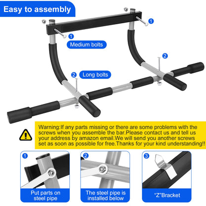 Doorway Pull Up Bar for Home Gym, Padded Grips Chin Up Bars for Door Frame, Heavy-Duty Thickened