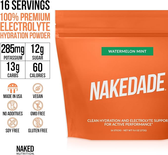 Nakedade Watermelon Mint ??Performance Enhancing Sports Drink Powder - Electrolyte Powder ??No GMOs