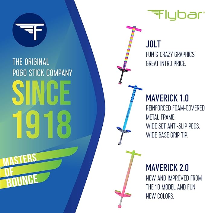 Flybar Maverick Pogo Stick for Kids Ages 5+, 40 to 80 Pounds, Perfect for Beginners, Easy Grip