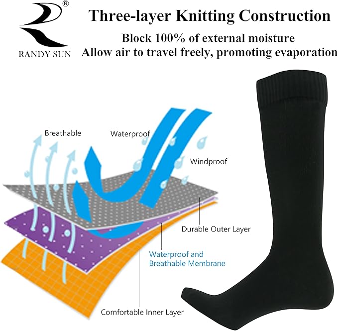 RANDY SUN Waterproof Skiing Socks, [SGS Certified] Unisex Knee High Breathable Hiking Trekking Sock