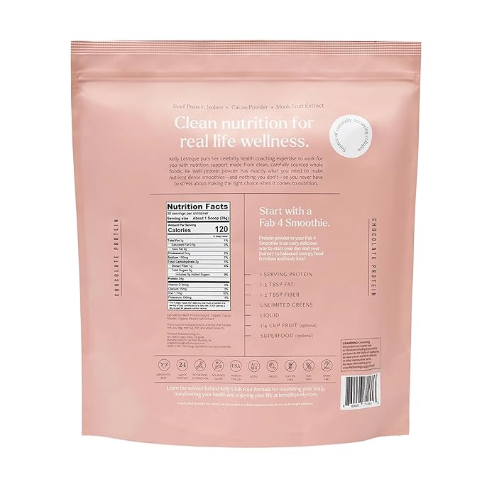 Be Well by Kelly Chocolate Grass-Fed Beef Protein Powder, 24G of Protein & 1G Net Carbs (3