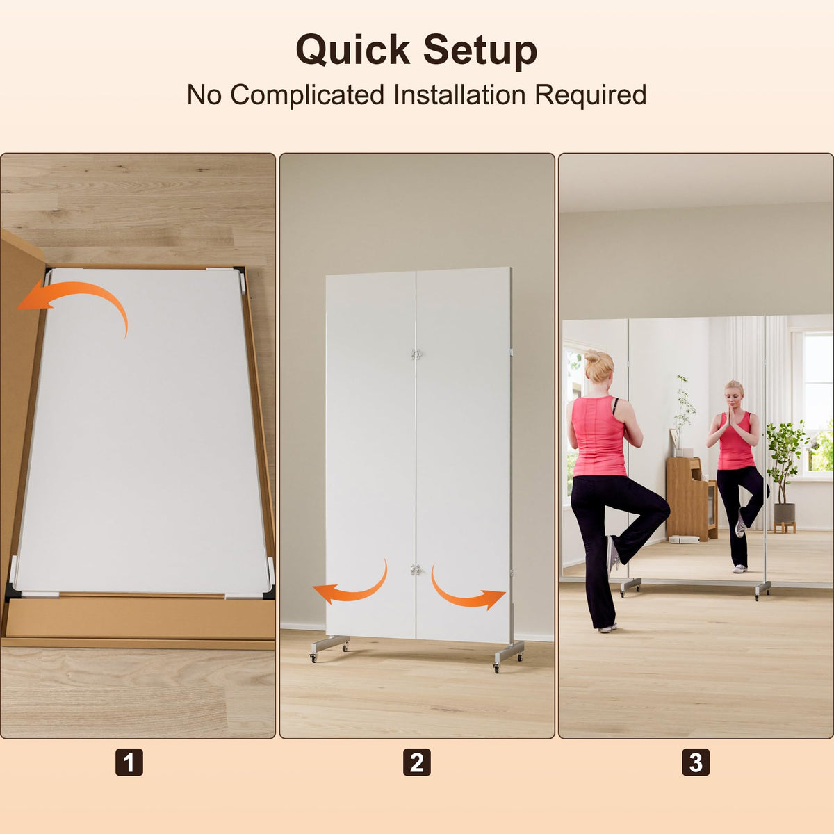 brisafe 67"x55" Folding Mirror with Wheels, 3-Panel Full Length Standing Mirror, Space-Saving