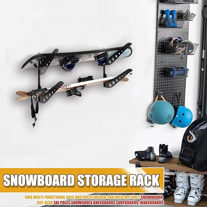 2 Board Snowboard Wall Racks, Adjustable Storage Rack for Ski, Surfboard, Wakeboard, Snowboard Wall