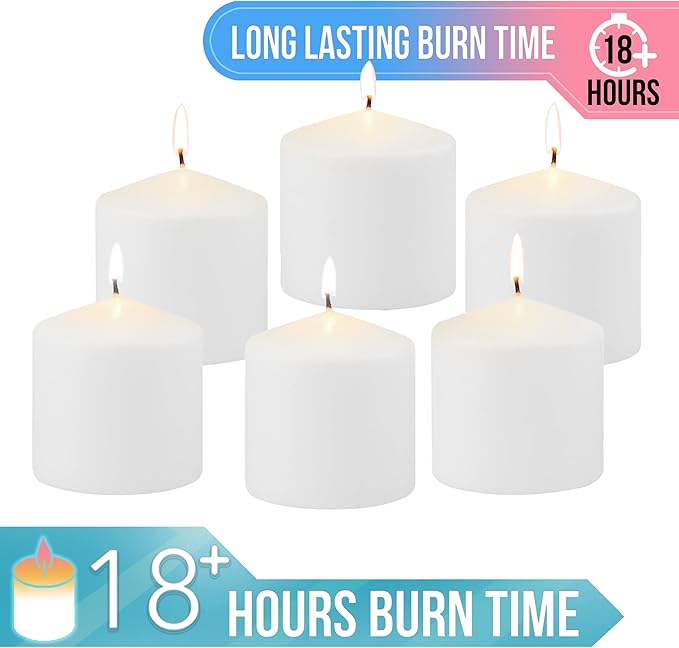 Stonebriar Unscented White Tall Pillar Candles, 18 Hour Burning Candle Pillars, Perfect for Decor