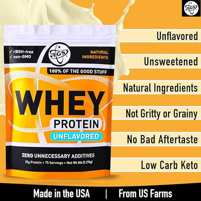 100% Whey Protein Powder Unflavored, Unsweetened for Men & Women - Clean, No Artificial Ingredients