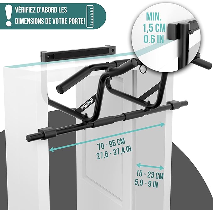 PULLUP & DIP Pull-up bar for door frames for hanging without screws and no slipping, professional