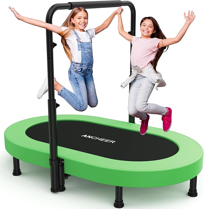 ANCHEER 56'' Foldable Mini Trampoline with Adjustable Handle - Indoor/Outdoor Rebounder for Kids &