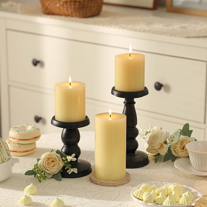3x4 Inch Ivory Pillar Candles Set of 3 - Decorative Unscented Pillar Candles, Long Burning Dripless