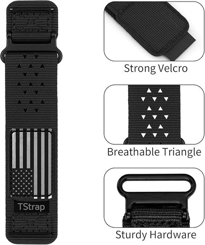 TStrap Nylon Sport Watch Band - Black Quick Release Watch Straps for Men Women - Athletic Military
