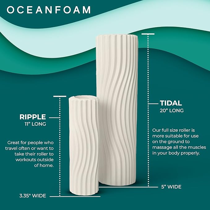 Oceanfoam Tidal Roller - Natural - Muscle Massage Foam Roller for Back Pain & Stretching - Firm and