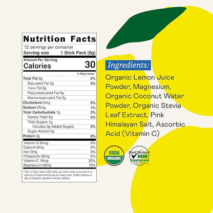 Organic Hydration Electrolyte Drink Mix, Certified Organic Hydration Powder, Non-GMO, Biochecked