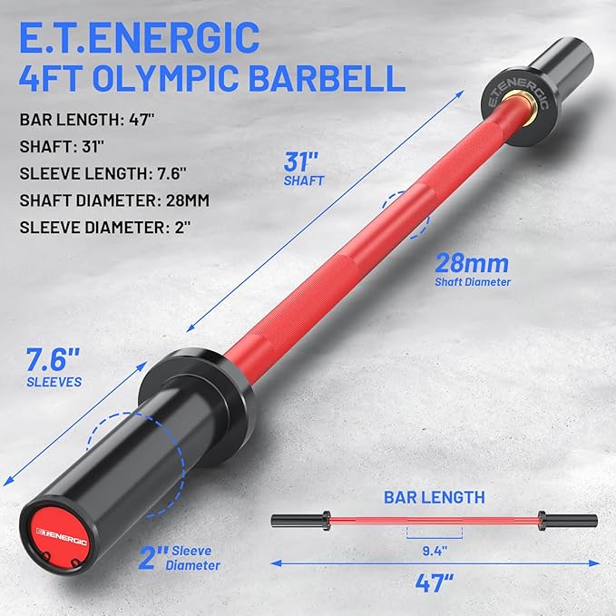4ft Olympic Barbell 20KG Bar Load 500lbs Capacity Available Men's Barbell with Hard Chrome Sleeves