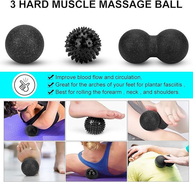 Foam Roller Set - High Density Back Roller, Muscle Roller Stick,2 Foot Fasciitis Ball, Stretching