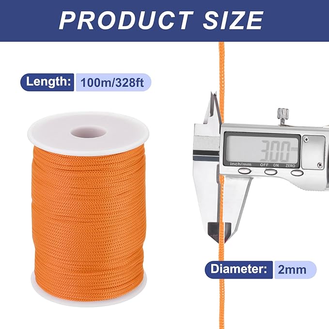 MECCANIXITY 1/12 Inch Polypropylene Rope Braided Ropes, 328ft Nylon Rope Hollow Utility Cord for