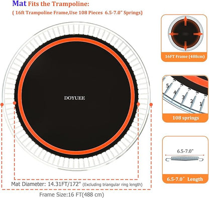 Trampoline Mat Replacement-Fits 16FT Frame with 108 Rings Fits 6.5-7.0" Springs-Mat Diameter 14.3ft