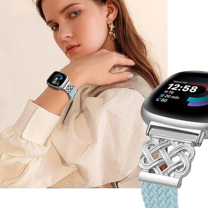 Braided Band Compatible with Fitbit Versa 4 Bands for Woman/Versa 3/Sense 1/Sense 2 Band, Magnetic