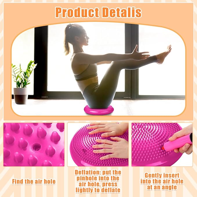 2 Pcs Wiggle Seat Inflated Wobble Cushion Flexible Balance Disc with Air Pump for Core Stability