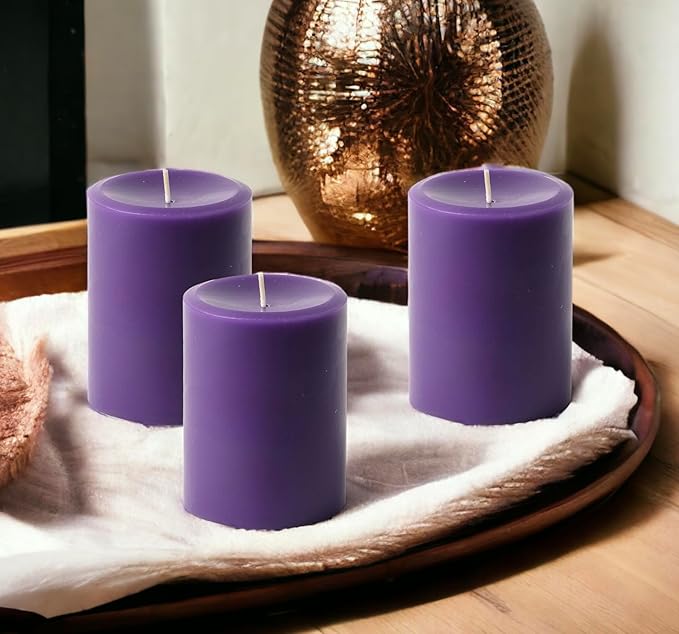 Mister Candle Dripless Unscented Pillar Candles, Set of 3 Hand Poured Solid Color Non-Scented