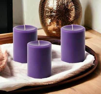 Mister Candle Dripless Unscented Pillar Candles, Set of 3 Hand Poured Solid Color Non-Scented