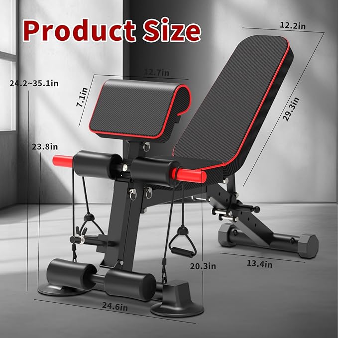 Adjustable Weight Bench,Utility Workout Bench Foldable Incline Decline Benches for Home Gym Full