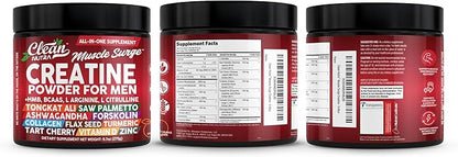 Clean Nutra Creatine Powder for Men + HMB BCAA L Arginine L Citrulline Tongkat Ali Saw Palmetto