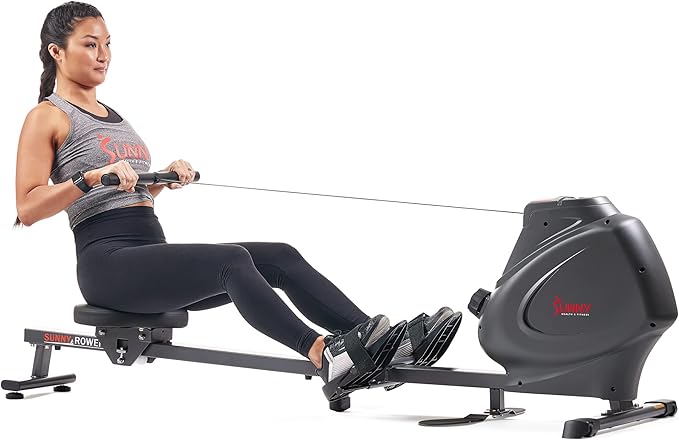 Sunny Health & Fitness Multi-Function Premium Magnetic Rowing Machine, Bicep Curls, Upward Rows