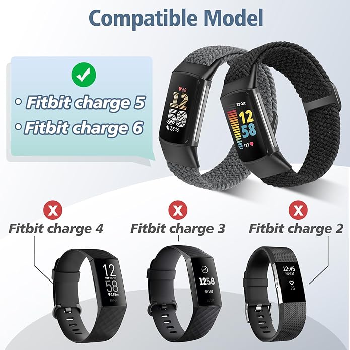Elastic Braided Bands Compatible with Fitbit Charge 5/Fitbit Charge 6 for Women Men, Breathable