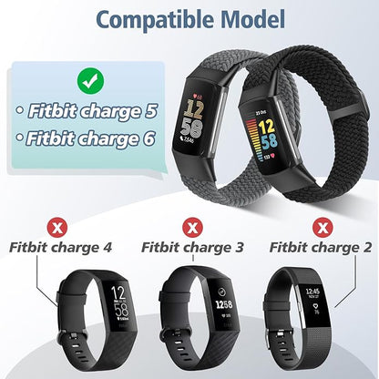 Elastic Braided Bands Compatible with Fitbit Charge 5/Fitbit Charge 6 for Women Men, Breathable