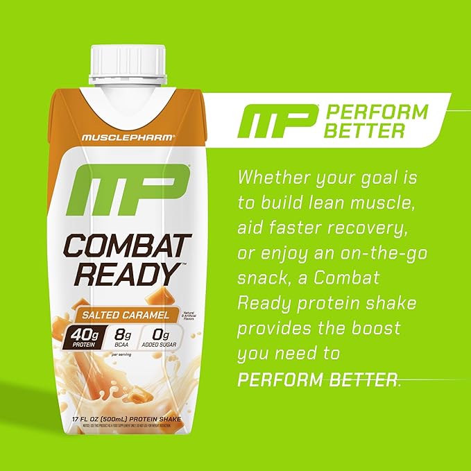 MusclePharm Combat Ready High Protein Shakes Ready to Drink, 40g Protein, 8g BCAAs, 8.7g Glutamine