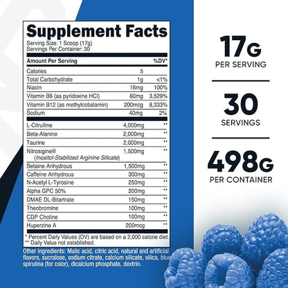 Nutricost Pre-X Xtreme Pre-Workout Powder Complex, Blue Raspberry, 30 Servings, Vegetarian, Non-GMO