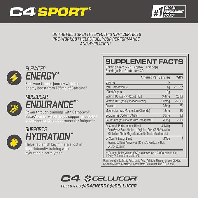 Cellucor C4 Sport Pre Workout Powder Watermelon - Pre Workout Energy with Creatine + 135mg Caffeine