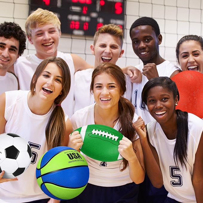 Lenwen 4 Pcs Sports Balls Set, Include Official Size Basketball Soccer Football Playground Ball