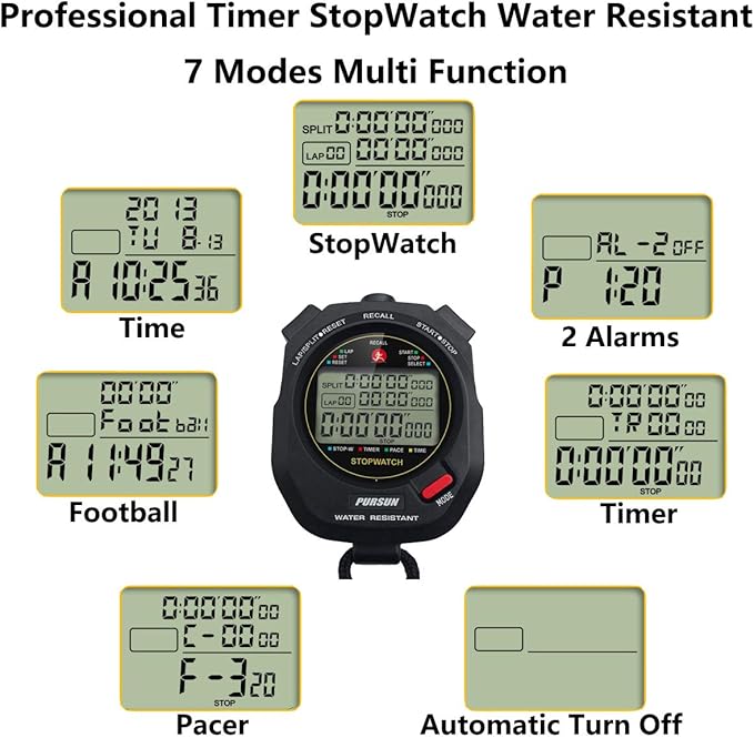 Sport Stopwatch Timer with 100X2laps Split Memory/0.001second Timing,Professional Recall Stop Watch