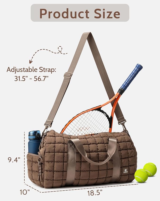 Quilted Duffel Bag for Women, Puffer Gym Duffle Bag with Shoe Compartment Lightweight Large