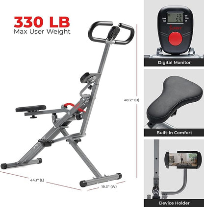 Sunny Health & Fitness Row-N-Ride PRO, Full Body Combo Squat Machine w/Optional Resistance Band