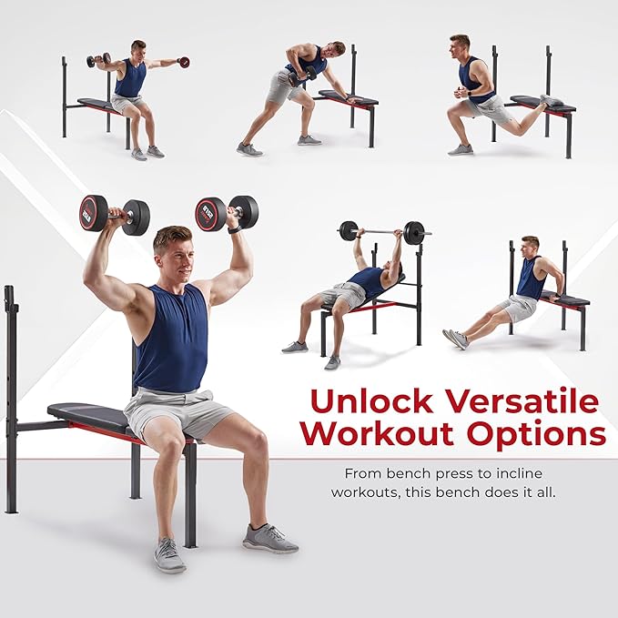 Sunny Health & Fitness Compact Premium Incline Bench Press Bar Rack Set & Optional Leg Extension